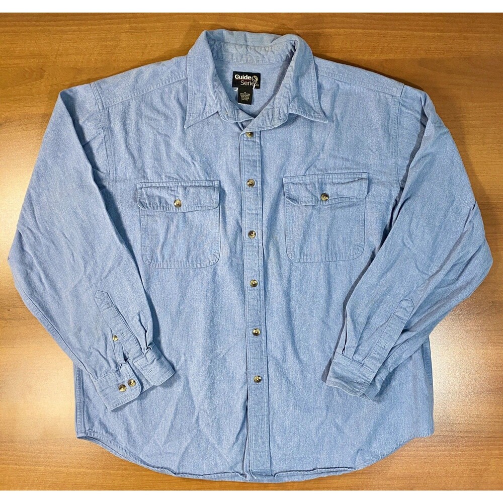 Gander Mountain Guide Series Chamois Flannel Shirt Mens XL Blue Hiking